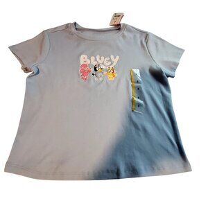 Bluey Kids T-Shirt Featuring Bluey Friends Graphic Light Blue Short Sleeve S